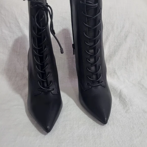 Aldo Began 001 Black Stiletto Heeled Boots with Lace-Up Design - Picture 3 of 6